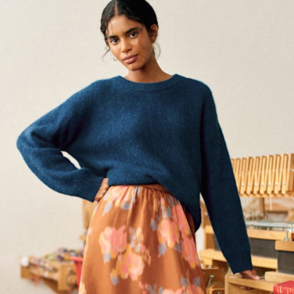 Sezane Amiel Jumper Peacock Blue Crew Neck Sweater